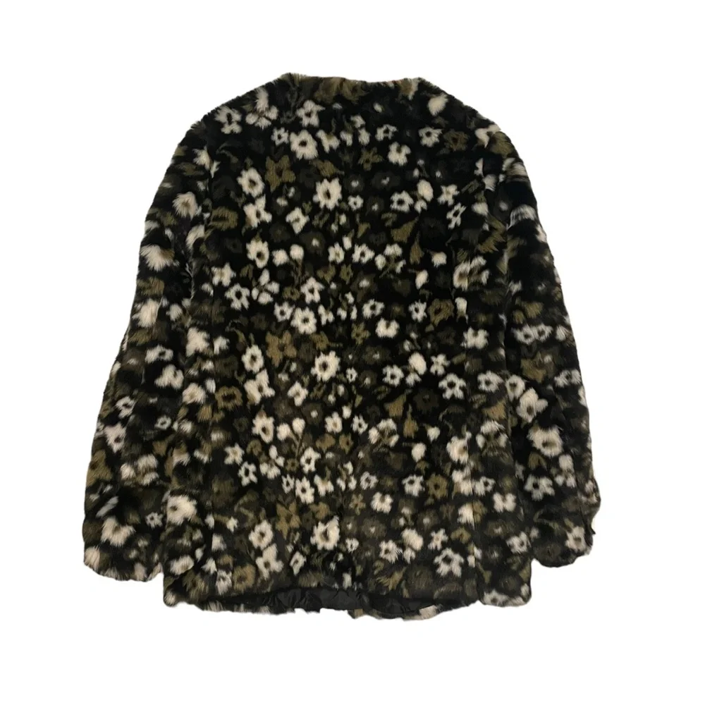 Michael Kors Floral Camo Faux‎ Fur Jacquard Collarless Jacket Coat Size XS